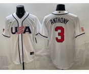 Men's USA Baseball #3 Roman Anthony White 2026 World Baseball Classic Home Stadium Stitched Jersey