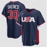 Men's USA Baseball #30 Paul Skenes Navy 2026 World Baseball Classic Road Stadium Stitched Jersey