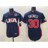 Men's USA Baseball #30 Paul Skenes Navy 2026 World Baseball Classic United States 250th Anniversary Patch Road Stadium Stitched Jersey