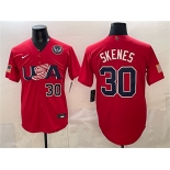 Men's USA Baseball #30 Paul Skenes Red 2026 World Baseball Classic United States 250th Anniversary Patch Stadium Stitched Jersey