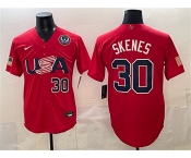 Men's USA Baseball #30 Paul Skenes Red 2026 World Baseball Classic United States 250th Anniversary Patch Stadium Stitched Jersey