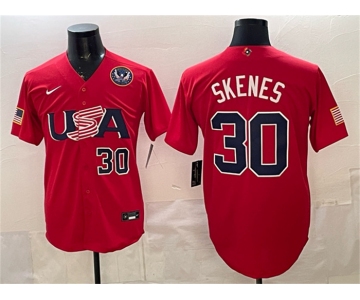 Men's USA Baseball #30 Paul Skenes Red 2026 World Baseball Classic United States 250th Anniversary Patch Stadium Stitched Jersey