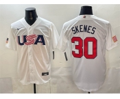 Men's USA Baseball #30 Paul Skenes White World Baseball Classic Stitched Jersey Men's USA Baseball #30 Paul Skenes White World Baseball Classic Stitched Jersey