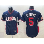 Men's USA Baseball #5 Ernie Clement Navy 2026 World Baseball Classic Road Stadium Stitched Jersey Men's USA Baseball #5 Ernie Clement Navy 2026 World Baseball Classic Road Stadium Stitched Jersey