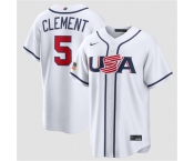 Men's USA Baseball #5 Ernie Clement White 2026 World Baseball Classic Home Stadium Stitched Jersey Men's USA Baseball #5 Ernie Clement White 2026 World Baseball Classic Home Stadium Stitched Jersey
