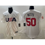 Men's USA Baseball #50 Mookie Betts White World Baseball Classic Stitched Jersey