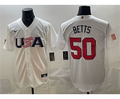 Men's USA Baseball #50 Mookie Betts White World Baseball Classic Stitched Jersey Men's USA Baseball #50 Mookie Betts White World Baseball Classic Stitched Jersey