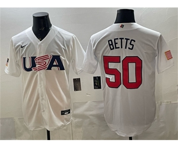 Men's USA Baseball #50 Mookie Betts White World Baseball Classic Stitched Jersey