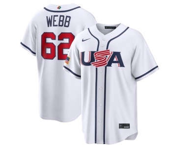 Men's USA Baseball #62 Logan Webb White 2026 World Baseball Classic Home Stadium Stitched Jersey