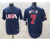 Men's USA Baseball #7 Bobby Witt Jr. Navy World Baseball Classic Stitched Jersey Men's USA Baseball #7 Bobby Witt Jr. Navy World Baseball Classic Stitched Jersey