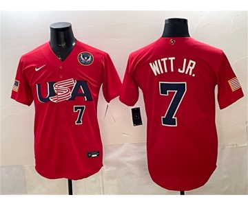 Men's USA Baseball #7 Bobby Witt Jr. Red 2026 World Baseball Classic United States 250th Anniversary Patch Stadium Stitched Jersey