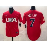 Men's USA Baseball #7 Bobby Witt Jr. Red World Baseball Classic Stitched Jersey