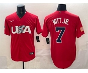 Men's USA Baseball #7 Bobby Witt Jr. Red World Baseball Classic Stitched Jersey Men's USA Baseball #7 Bobby Witt Jr. Red World Baseball Classic Stitched Jersey