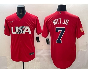 Men's USA Baseball #7 Bobby Witt Jr. Red World Baseball Classic Stitched Jersey