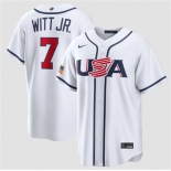 Men's USA Baseball #7 Bobby Witt Jr. White 2026 World Baseball Classic Home Stadium Stitched Jersey
