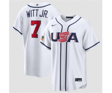 Men's USA Baseball #7 Bobby Witt Jr. White 2026 World Baseball Classic Home Stadium Stitched Jersey