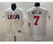 Men's USA Baseball #7 Bobby Witt Jr. White World Baseball Classic Stitched Jersey Men's USA Baseball #7 Bobby Witt Jr. White World Baseball Classic Stitched Jersey