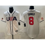 Men's USA Baseball #8 Trea Turner White 2026 World Baseball Classic Home Stadium Stitched Jersey