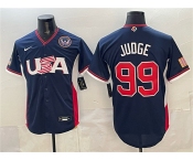 Men's USA Baseball #99 Aaron Judge Navy 2026 World Baseball Classic United States 250th Anniversary Patch Road Stadium Stitched Jersey Men's USA Baseball #99 Aaron Judge Navy 2026 World Baseball Classic United States 250th Anniversary Patch Road Stadium Stitched Jersey