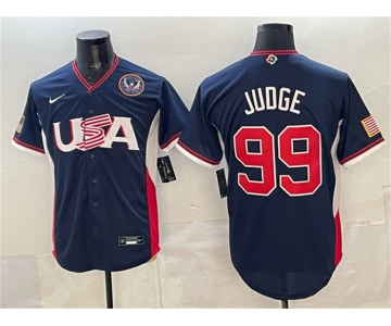 Men's USA Baseball #99 Aaron Judge Navy 2026 World Baseball Classic United States 250th Anniversary Patch Road Stadium Stitched Jersey
