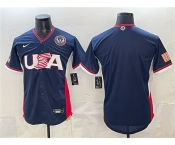 Men's USA Baseball Blank Navy 2026 World Baseball Classic United States 250th Anniversary Patch Road Stadium Stitched Jersey Men's USA Baseball Blank Navy 2026 World Baseball Classic United States 250th Anniversary Patch Road Stadium Stitched Jersey
