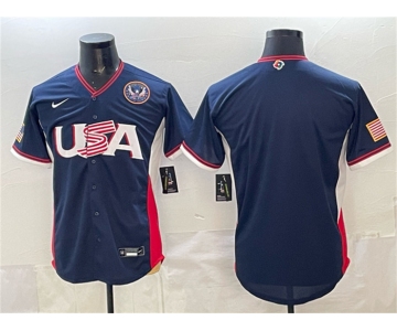 Men's USA Baseball Blank Navy 2026 World Baseball Classic United States 250th Anniversary Patch Road Stadium Stitched Jersey