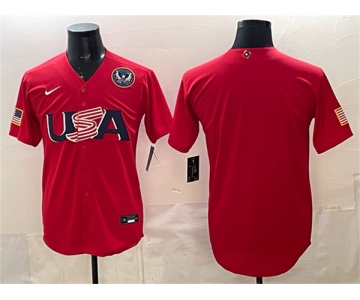 Men's USA Baseball Blank Red 2026 World Baseball Classic United States 250th Anniversary Patch Stadium Stitched Jersey