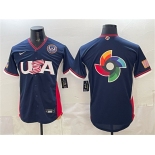 Men's USA Baseball Team Big Logo Navy 2026 World Baseball Classic United States 250th Anniversary Patch Road Stadium Stitched Jersey