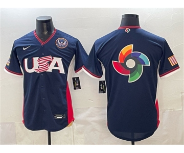 Men's USA Baseball Team Big Logo Navy 2026 World Baseball Classic United States 250th Anniversary Patch Road Stadium Stitched Jersey