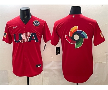 Men's USA Baseball Team Big Logo Red 2026 World Baseball Classic United States 250th Anniversary Patch Stadium Stitched Jersey