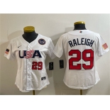 Women's USA Baseball #29 Cal Raleigh White 2026 World Baseball Classic United States 250th Anniversary Patch Stadium Stitched Baseball Jersey