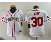 Youth Mexico Baseball #30 Alejandro Kirk White 2026 World Baseball Classic Home Stadium Stitched Baseball Jersey Youth Mexico Baseball #30 Alejandro Kirk White 2026 World Baseball Classic Home Stadium Stitched Baseball Jersey