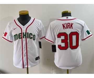 Youth Mexico Baseball #30 Alejandro Kirk White 2026 World Baseball Classic Home Stadium Stitched Baseball Jersey