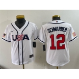 Youth USA Baseball #12 Kyle Schwarber White 2026 World Baseball Classic Home Stadium Stitched Baseball Jersey Youth USA Baseball #12 Kyle Schwarber White 2026 World Baseball Classic Home Stadium Stitched Baseball Jersey