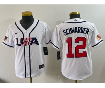 Youth USA Baseball #12 Kyle Schwarber White 2026 World Baseball Classic Home Stadium Stitched Baseball Jersey