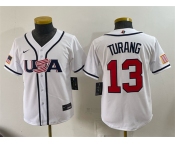 Youth USA Baseball #13 Brice Turang White 2026 World Baseball Classic Home Stadium Stitched Baseball Jersey Youth USA Baseball #13 Brice Turang White 2026 World Baseball Classic Home Stadium Stitched Baseball Jersey