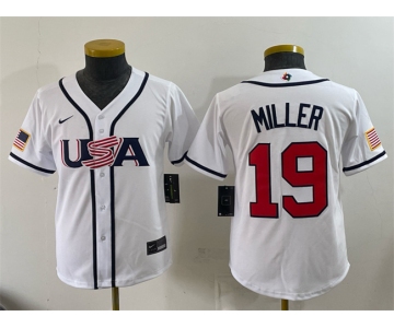 Youth USA Baseball #19 Mason Miller White 2026 World Baseball Classic Home Stadium Stitched Baseball Jersey