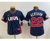 Youth USA Baseball #22 Clayton Kershaw Navy 2026 World Baseball Classic Stadium Stitched Baseball Jersey