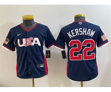 Youth USA Baseball #22 Clayton Kershaw Navy 2026 World Baseball Classic Stadium Stitched Baseball Jersey