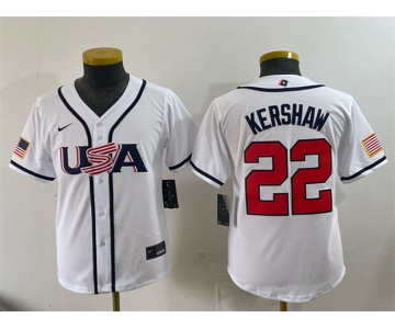 Youth USA Baseball #22 Clayton Kershaw White 2026 World Baseball Classic Home Stadium Stitched Baseball Jersey