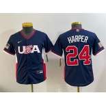 Youth USA Baseball #24 Bryce Harper Navy 2026 World Baseball Classic Stadium Stitched Baseball Jersey Youth USA Baseball #24 Bryce Harper Navy 2026 World Baseball Classic Stadium Stitched Baseball Jersey