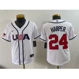Youth USA Baseball #24 Bryce Harper White 2026 World Baseball Classic Home Stadium Stitched Baseball Jersey Youth USA Baseball #24 Bryce Harper White 2026 World Baseball Classic Home Stadium Stitched Baseball Jersey