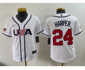 Youth USA Baseball #24 Bryce Harper White 2026 World Baseball Classic Home Stadium Stitched Baseball Jersey Youth USA Baseball #24 Bryce Harper White 2026 World Baseball Classic Home Stadium Stitched Baseball Jersey