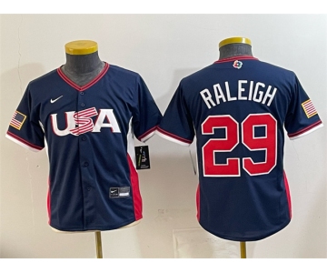 Youth USA Baseball #29 Cal Raleigh Navy 2026 World Baseball Classic Stadium Stitched Baseball Jersey