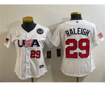 Youth USA Baseball #29 Cal Raleigh White 2026 World Baseball Classic United States 250th Anniversary Patch Stadium Stitched Baseball Jersey