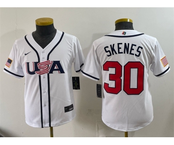 Youth USA Baseball #30 Paul Skenes White 2026 World Baseball Classic Home Stadium Stitched Baseball Jersey