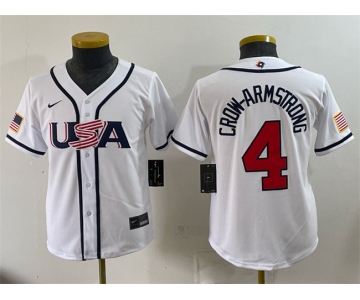 Youth USA Baseball #4 Pete Crow-Armstrong White 2026 World Baseball Classic Home Stadium Stitched Baseball Jersey