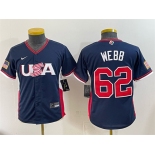 Youth USA Baseball #62 Logan Webb Navy 2026 World Baseball Classic Stadium Stitched Baseball Jersey Youth USA Baseball #62 Logan Webb Navy 2026 World Baseball Classic Stadium Stitched Baseball Jersey