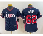 Youth USA Baseball #62 Logan Webb Navy 2026 World Baseball Classic Stadium Stitched Baseball Jersey Youth USA Baseball #62 Logan Webb Navy 2026 World Baseball Classic Stadium Stitched Baseball Jersey