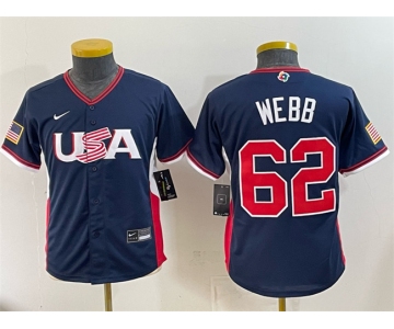 Youth USA Baseball #62 Logan Webb Navy 2026 World Baseball Classic Stadium Stitched Baseball Jersey